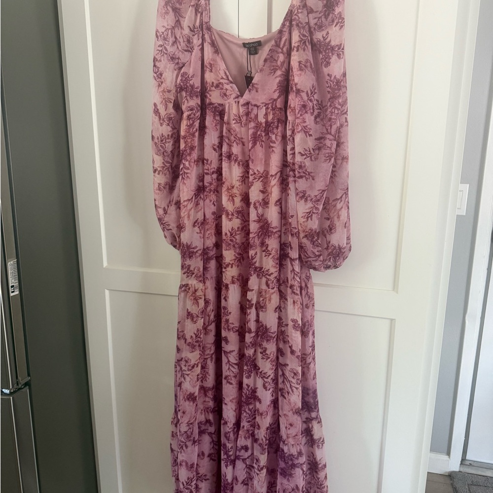 Boohoo Pink Floral Long Sleeve Dress